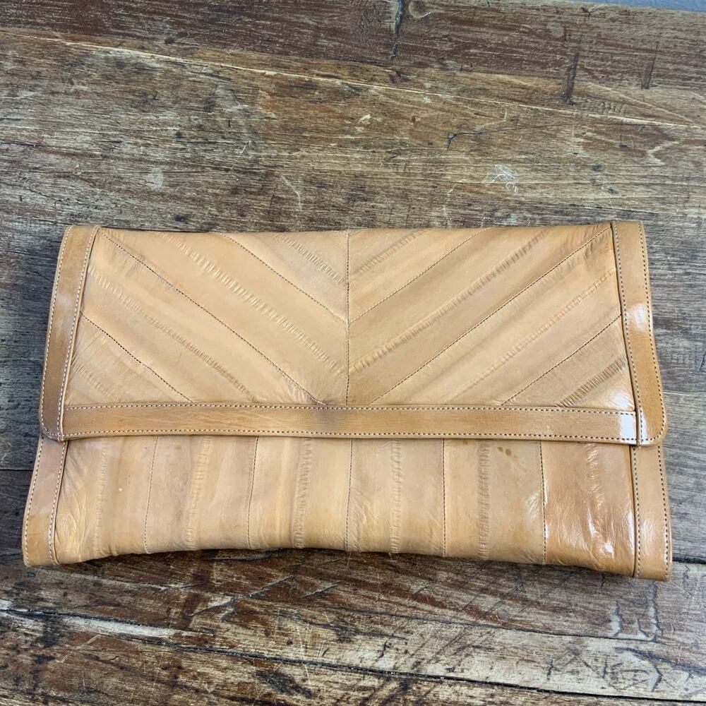 vintage‎ tan genuine eelskin leather clutch purse